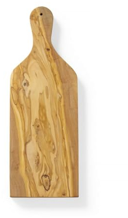 HENDI Tabla de Servir, de Madera de Olivo, con Mango y Orificio para Colgar, Tabla de Quesos, Tabla de Cortar, Tabla de Desayunos, Tabla de Cocina, Tabla de Tapas, Rectangular, aprox. 400x140x(H)18mm