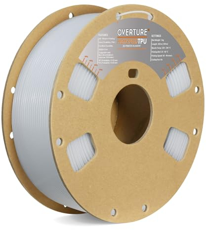 OVERTURE TPU Filament 1.75 mm, Hohe Geschwindigkeit TPU 3D-Drucker Filament, 95A 1kg Spule (2.2 lbs) Super Speedy TPU Filament für High Speed Drucker (Weiß)