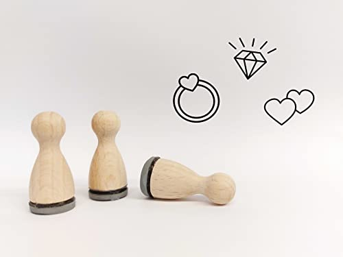Ministempelset Verlobung | 3 Stempel mit 12mm Durchmesser | Holzstempel Hochzeit/Verlobung/Save the Date