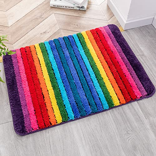 NIENLCIP Regenbogen-Badematte, Bunte Badezimmerteppiche, superweich und saugfähig, Mikrofaser-Plüsch, Badteppiche mit Rutschfester Unterseite für Badezimmer, maschinenwaschbar, 48,3 x 68,9 cm