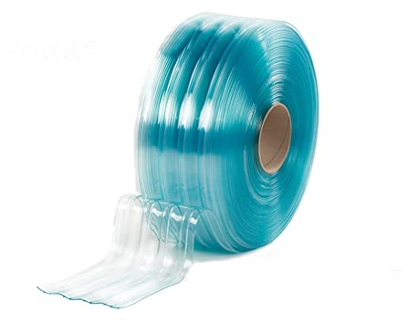 PVC-Streifen Rollenware 200x2mm PVC-Streifenvorhang Industrie-Streifenvorhang Temperaturbeständigkeit -60ºC Lamellenvorhang Lamellen Hell blau- transparent (Meterware) (ribbed)
