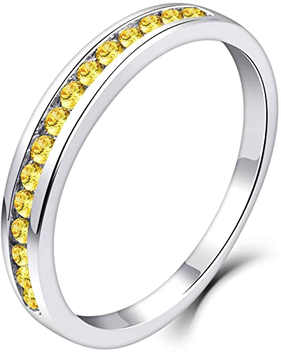 YL Damen Ewigkeitsring 925 Sterling Silber Schliff November Geburtsstein Citrin Jahrestag Verlobungsring(Größe 60)