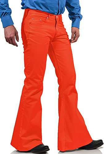70er Jahre Disco-Hose für Herren, Glöckchenhose, Jeans, 60er-, 70er-Jahre-Blockenhose, Vintage-Denim-Hose für Herren, Orange/Abendrot im Zickzackmuster (Sunset Chevron), 4X-Large