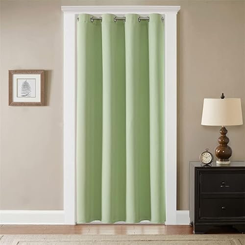 GYROHOME Tende per porte in tinta unita, colore verde chiaro, con occhielli tendaggi oscuranti, pannello singolo, per porte e finestre, 100 x 200 cm