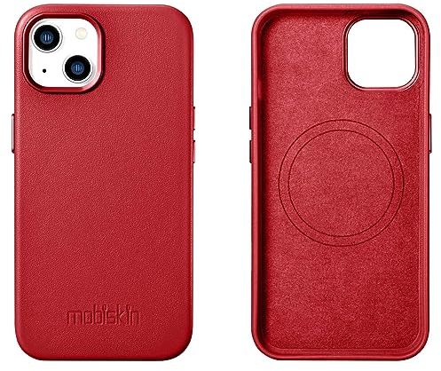 Mobiskin Hülle kompatibel mit Apple iPhone 14 (6,1 Zoll), Handyhülle mit echtem Leder, Case, Schutzhülle, dünne Handytasche, Slim Cover, Rot