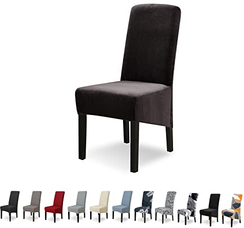 Lydevo Stuhlhussen XL 6er Set Stretch Stuhlhussen Schwingstühle XL für Esszimmerstühle Spandex Universal-Stuhlbezug Large Dining Chair Schonbezüge für Stuhl Esszimmer Hotel Bankett,Grigio Scuro