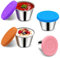 Salatdressing Behälter, 4x70ml Kleine Edelstahl Gewürzbehälter Saucenbehälter mit Silikondeckel, Wiederverwendbar Auslaufsicher Mini Dip Sauce Becher zum Mitnehmen, Snack Box Lebensmittelbehälter Set