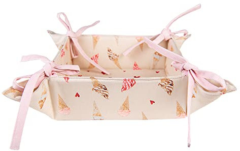 Clayre & Eef Brotkörbchen 35*35*8 cm Beige Rosa Baumwolle Quadratisch Eis Brotkorb