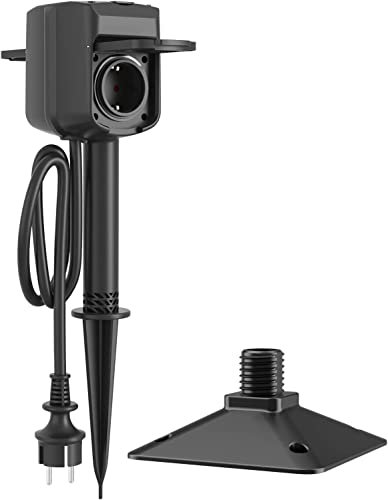 Woox Gartensteckdose Wlan 2 Fach, Außensteckdose mit Erdspieß IP44 Wasserdicht 3680W, mit Alexa Sprachsteuerung Kompatibel 1,4M Kabel 230V für Außenbereich, Nur 2,4 GHz Wifi