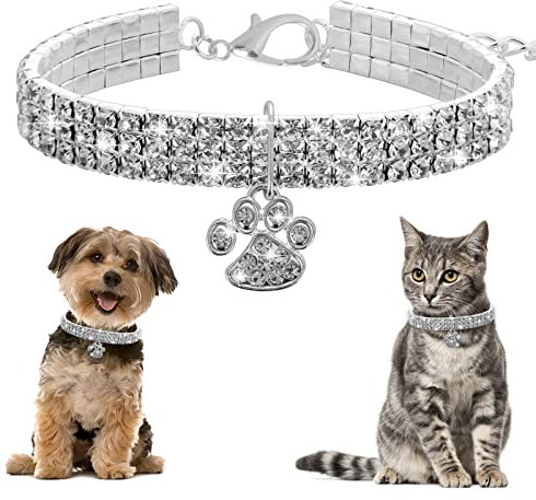 TIESOME Haustierhalsband mit Diamanten, Strass Haustierhalsband elastische verstellbare Halsband Klaue Anhänger Hochzeit Katze und Hund kleines Haustier Halsband für kleine mittlere Kätzchen Welpe