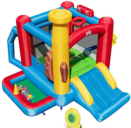 COSTWAY Castillo Hinchable Grande con Soplador, 4 en 1 Castillo Hinchable para Niños 3 a 10 años, 280 x 375 x 249 cm, Insuflavel Crianças Interior Exterior