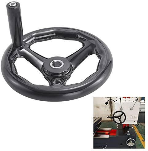 YOSOANPO 12 * 125mm Control Hand Wheel with Revolving Handle Anti-Slip 3 Spoked Lathe Handwheel Black Round Milling Hand Wheel for Lathe Milling Machine Tool