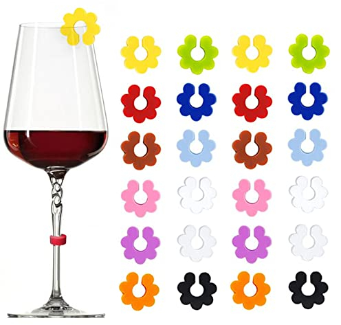 vgggrd 24 Pcs Glasmarkierer Glasmarker Silikon, Glas Markierung Trinkgläser für Weinglas, Champagnerglas, Cocktailglas, Martini-Glas, Trinkglas (Pfirsichblüte)