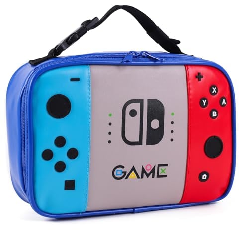 ONTESY Bolsa de Almuerzo para Niños Switch Game Bolsa Aislada Térmicamente Contenedor de Alimentos Impermeable de Cuero para Niños Niñas para Escuela Picnic (Azul)