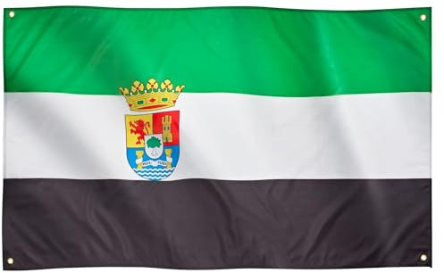 Runesol Bandera de Extremadura, 91x152cm, 3ft x 5ft, Bandera Extremeña, 4 Ojales, Extremadura Región Española, Ojal en las Esquinas, Banderas Premium, Interior, Exterior, Día de la Constitución