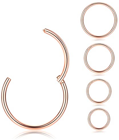 Milacolato G23 Titanium Anneau De Nez 16G 18G 20G Charnière Septum Clicker Perforés Femmes Hommes Cartilage Daith Helix Tragus Conch Piercing Jewelry Noir/Or Rose/Argent/Or Anneau De Nez 6-10mm