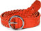 styleBREAKER Damen Flechtgürtel mit runder Schnalle, Kunstleder Einfarbig, Schmaler Hüftgürtel, One Size Gürtel 03010125, Farbe:Orange-Silber, Größe:110cm