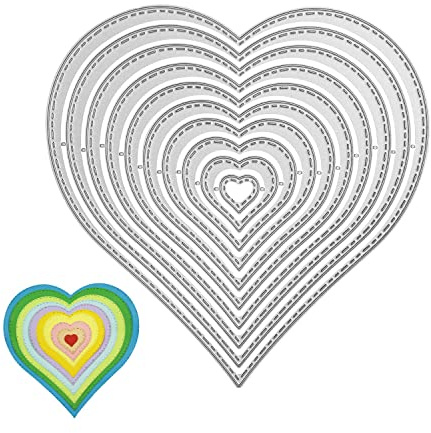 Herz Stanzschablone Geometrisch Heart Cutting Dies Set Stanzformen Herzen Schneiden Prägeschablonen Prägung Metall Schablone Stanzschablonen für DIY Scrapbooking Album Papier Karten Basteln Dekoration