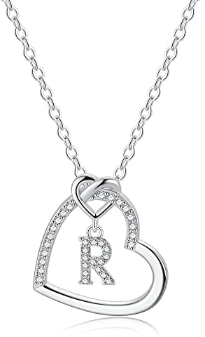 TINGN Buchstaben Kette Damen - Silber Kette mit Buchstaben Kette Damen Mädchen Geschenke 8 9 10 11 12 Jahre Halskette Damen Personalisierte Buchstaben R Kette Silber Damen Geschenke für Frauen