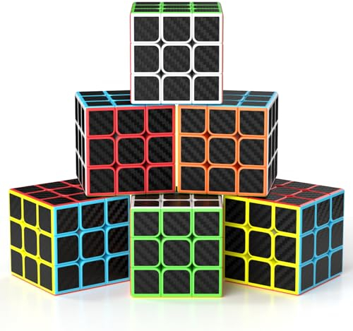 Vdealen Zauberwürfel Set Speed Cube von 3x3 Zauberwürfel Original 6er Pack, Magic Cube Würfel Puzzle, Party Puzzle Geschenk für Kinder Teenager Erwachsene(Kohlefaser-Aufkleber)