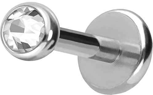 PIERCINGLINE Titan Labret mit Push Fit KRISTALL Piercing Ohr Conch Tragus Lippe Nase Medusa Silberfarben 1,2x7x2,5 mm