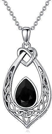 AOBOCO Keltischer Knoten Schwarz Kette Halskette 925 Sterling Silber Oxidierte Vintage Liebesknoten-Anhänger-Halskette mit Kristall, Schmuckgeschenke für Frauen zum Geburtstag und Weihnachten