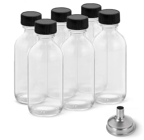 DIDITIME Saftflaschen mit Deckel und Edelstahl-Trichtern, Wellness-Ingwer-Shot-Flaschen, Mini-Reiseflaschen, 60 ml kleine Gläser mit Deckel für Trank, Ingwer-Shots, Öle, Saft, 6 Stück