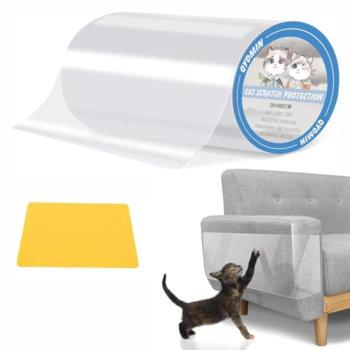 Kratzschutz Sofa Katze 20cm x 5m, Kratzschutz Katze Tape, Selbstklebend Kratzschutzfolie Transparent, Möbel Protector Katzenmöbel Schutz Kratzpads für Möbel Couch Tür Wand Kratzschutz