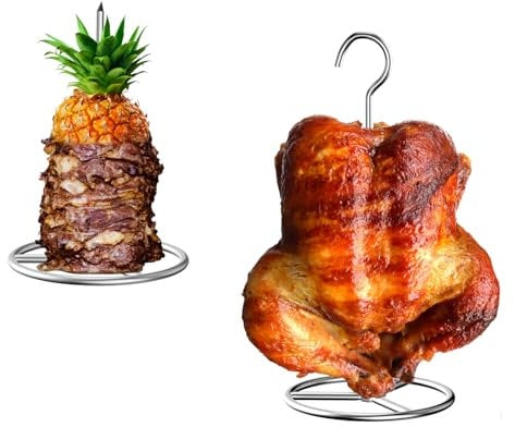 GLOWYE Turkey Fryer Rack Kit with Spike & Turkey Hanger & Base, Vertical Rotisserie Skewers and Poultry/Chicken Rack Set for Green Egg, Pit Barrel, Charbroil The Big Easy and more,Roasting Meat Steak