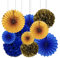 Vsosfiza Papier Dekoration Blau und Gold,Hängender Papier Pompons und Papier fächer Blaues und Gold,Seidenpapier Pompons und Papierfächer für Hochzeit,Geburtstag,Party(10 Stück)