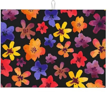 Gearsly Tapetes de secado de platos para encimera de cocina, tapete de drenaje de platos absorbente de flores de acuarela vintage de 18 x 24 pulgadas, tapete escurridor de fregadero de microfibra