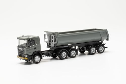 Herpa LKW Modell Scania CG 17 6x6 Rundmulden-Sattelzug, Miniatur im Maßstab 1:87, Sammlerstück, Made in Germany, Kunststoff