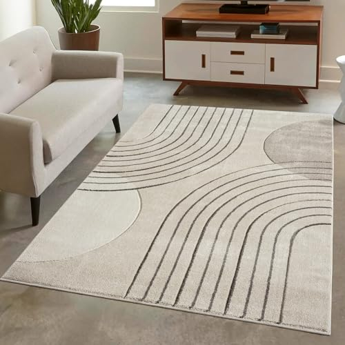 carpet city Teppich Kurzflor Braun - 80x150 cm - Moderne Wohnzimmer-Teppiche Geometrisch, Kreis-Muster mit 3D-Optik - Flachflor Bodenbelag Deko Schlafzimmer, Esszimmer