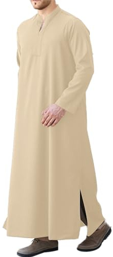 LVCBL Hombres Caftán Manga Larga Thobe con Bolsillos Universal Fit M-3XL
