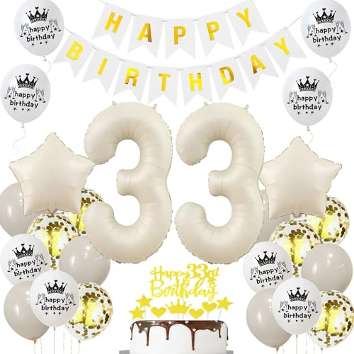 Luftballon 33 Jahr Geburtstag Creme, Deko 33 Geburtstag Frau Mann, 33. Geburtstagsdeko Beige Gold, Ballon 33 Geburtstag Deko Beige, Luftballons 33. Dekorationen Beige Gold, 33. Ballon Frau