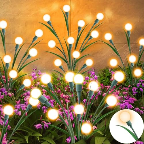 MUSUNIA Solar Glühwürmchen Gartenlichter - 10 Köpfe Glühwürmchen Leuchte Mit Blättern, 2 Beleuchtungsmodi,Schwingen Mit Dem Wind, Dekorativ Für Gehwege Terrasse Balkon Garten Dekoration 2er Set