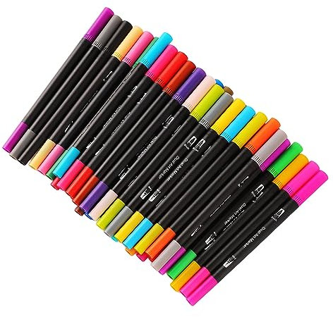 Glomora 36 – Farb-Aquarell-Pinsel-Markierungsstift-Set: Stifte Mit Zwei Spitzen Zum Färben, Malen Und Basteln, Weiche, Flexible Profi-Marker