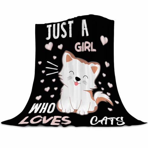 Abaysto Cute Cat Throw Blanket Ultra Soft Warm Cozy Lightweight Blankets Flannel Fuzzy Plush Throws for Sofa Couch Bedding All Season, Just a Girl Who Loves Cats 150x200cm(60x80 Inch)