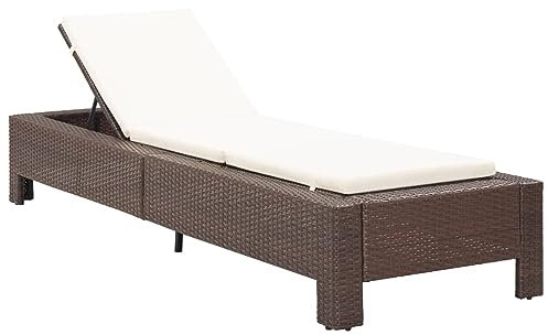 Rantry Sonnenliege mit Kissen aus Polyrattan braun Sonnenliege Gartenliege Outdoor Sonnenliege
