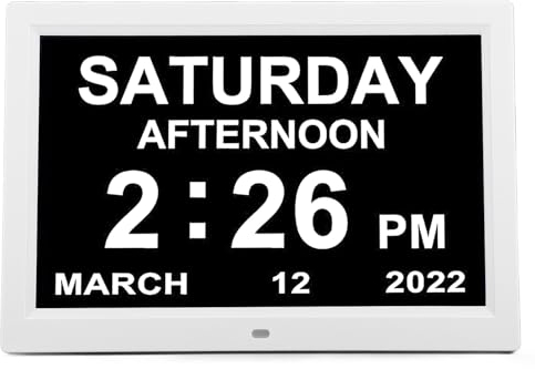 Digitaler Kalender-Wecker, Tagesuhr, 12-Zoll-Großbildschirm, Vormittag, Mehrere Alarme, 3 Medikamenten-Erinnerungen für Demenz-Senioren, Schreibtisch, Wandmontage (EU-Stecker)