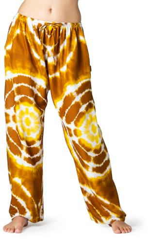 PANASIAM leichte Sommerhose Damen - Strandhose - Loungehose mit weitem Bein | Haremshose Sunrise, 100% Viskose, luftige Relaxhose mit Gummibund & Taschen, Tie-Dye Batik in leuchtenden Farben