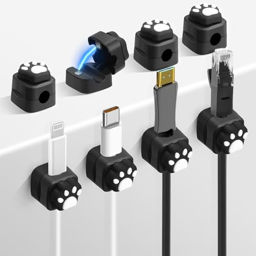 8 PCS Magnetic Cable Clips, Self Adhesive Magnetic Cable Management, Desk Tidy Organiser, Cute Cable Holder for USB Charging Cables, Power Cords, Desk, Wall, Office, Home, PC (Black-8PCS)
