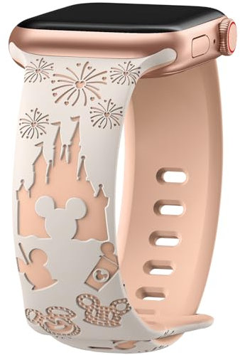 Braccialetto con incisione a cartoni animati, compatibile con Apple Watch, 40 mm, 41 mm, 38 mm, 45 mm, 44 mm, 42 mm, 49 mm, da donna, bicolore, in morbido silicone, per iWatch SE Serie