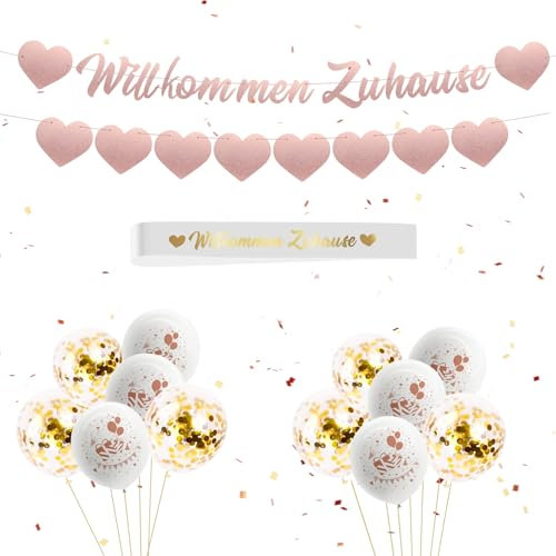 LOHAME Benvenuto a casa Banner Welcome Home Baby Ghirlanda Rosa Striscione per la nascita con 18 palloncini baby shower sfondo decorazione per la casa per neonati, ragazze, neonati, nascita