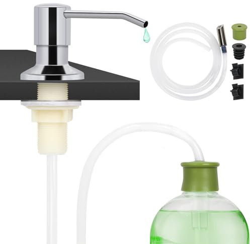 Tesrin Distributeur de savon à vaisselle pour évier de cuisine - Distributeur de savon intégré - Pompe avec tube d'extension de 119,4 cm - Chromé