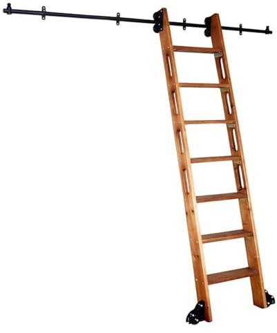 Library Ladder Rolling Kit Sliding Rail Track Hardware Kit 3ft - 24ft Sliding Wood Ladder Track Rail Kit Closet Round Tube Carbon Steel Slide Kit (No Ladder)(8ft/244cm Track kit)