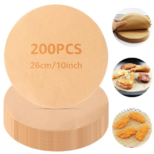 CYEER 200 Stück Backpapier 26cm/10in, Backpapier Rund, Backpapier Zuschnitte, Dauerbackfolie Rund für Kuchen, BBQ, Backen, Hamburger, Dessert