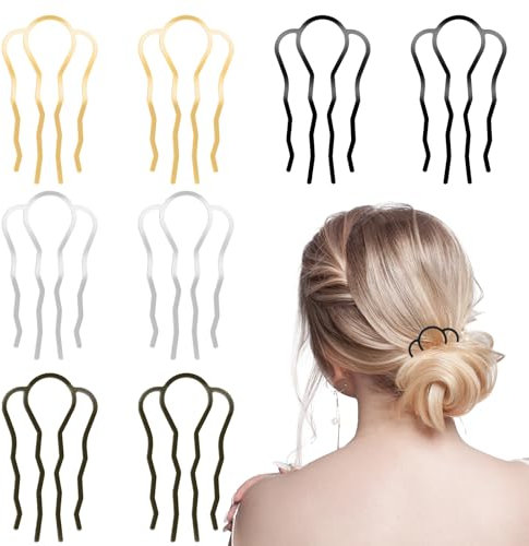 Giantree Lot de 8 peignes latéraux à cheveux pour chignon à 4 broches en forme de U - 4 couleurs