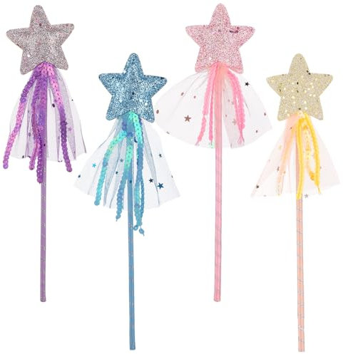Abeillo 4 Stück Stern Glitzer Zauberstab,Prinzessin Sternform Zauberstab,Fee Magic Wand für Kinder, Weihnachten Halloween Geburtstagsfeier Dekoration für Mädchen
