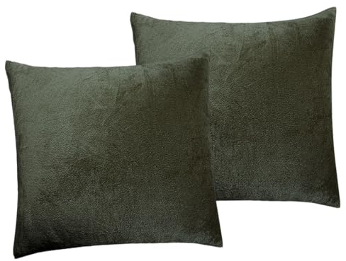 Soifox 2er Set Kissenbezug 40x40cm - Olivgrün Samt Zierkissenbezüge Weich Flauschig Kuschelig Kissenbezüge Deko Kissen Sofakissen Lendenkissen Wurfkissenbezug Schlafzimmer Kissenhülle